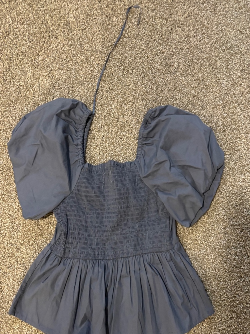 Medium Blue Smocked Cropped Summer Blouse